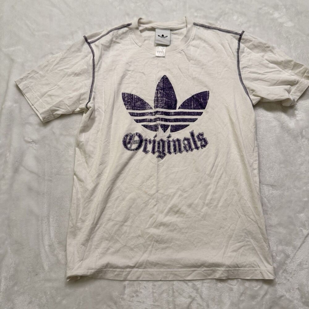 Adidas Originals Men's White Crew Neck Short Sleeve Trefoil Logo Graphic Tee S